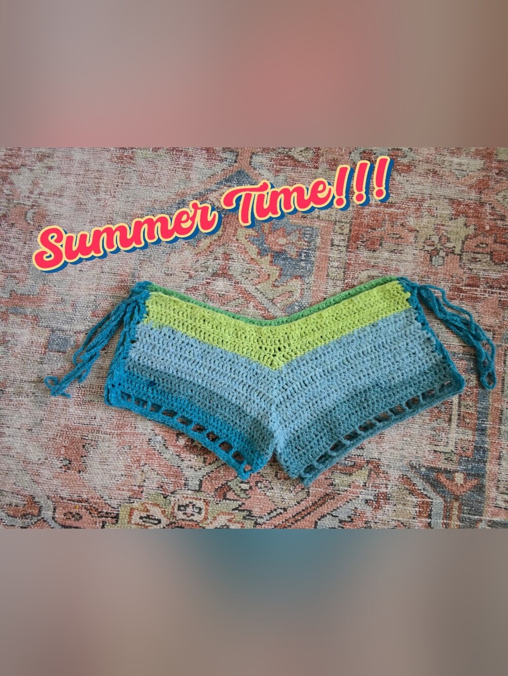 Handmade By Me Green And Blue Side Tie Booty Shorts